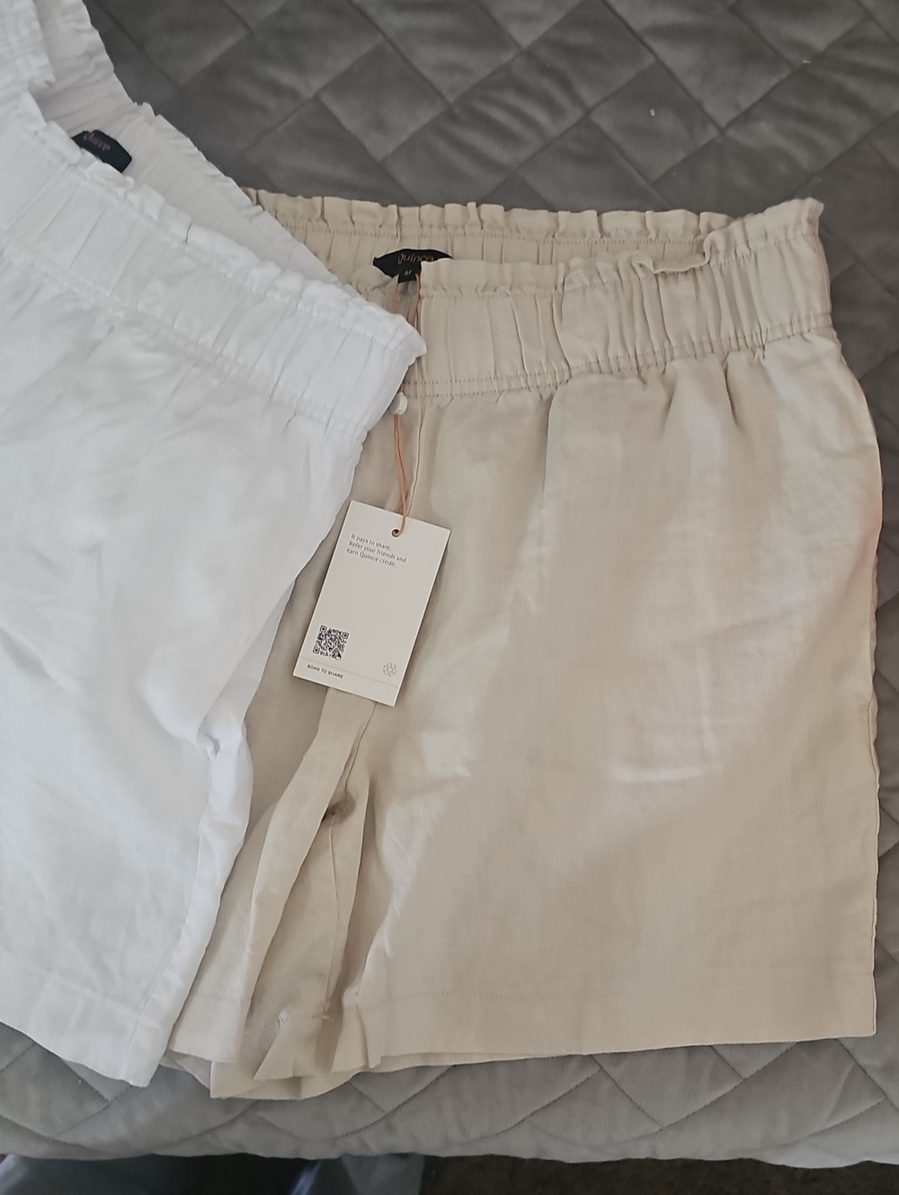 2 For 1 Quince Elastic Waist Linen Shorts - Cream & Beige